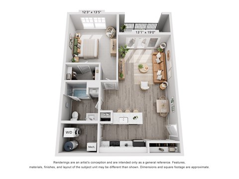 Floor plan for 1 bed, 1 bath, 797 sqft